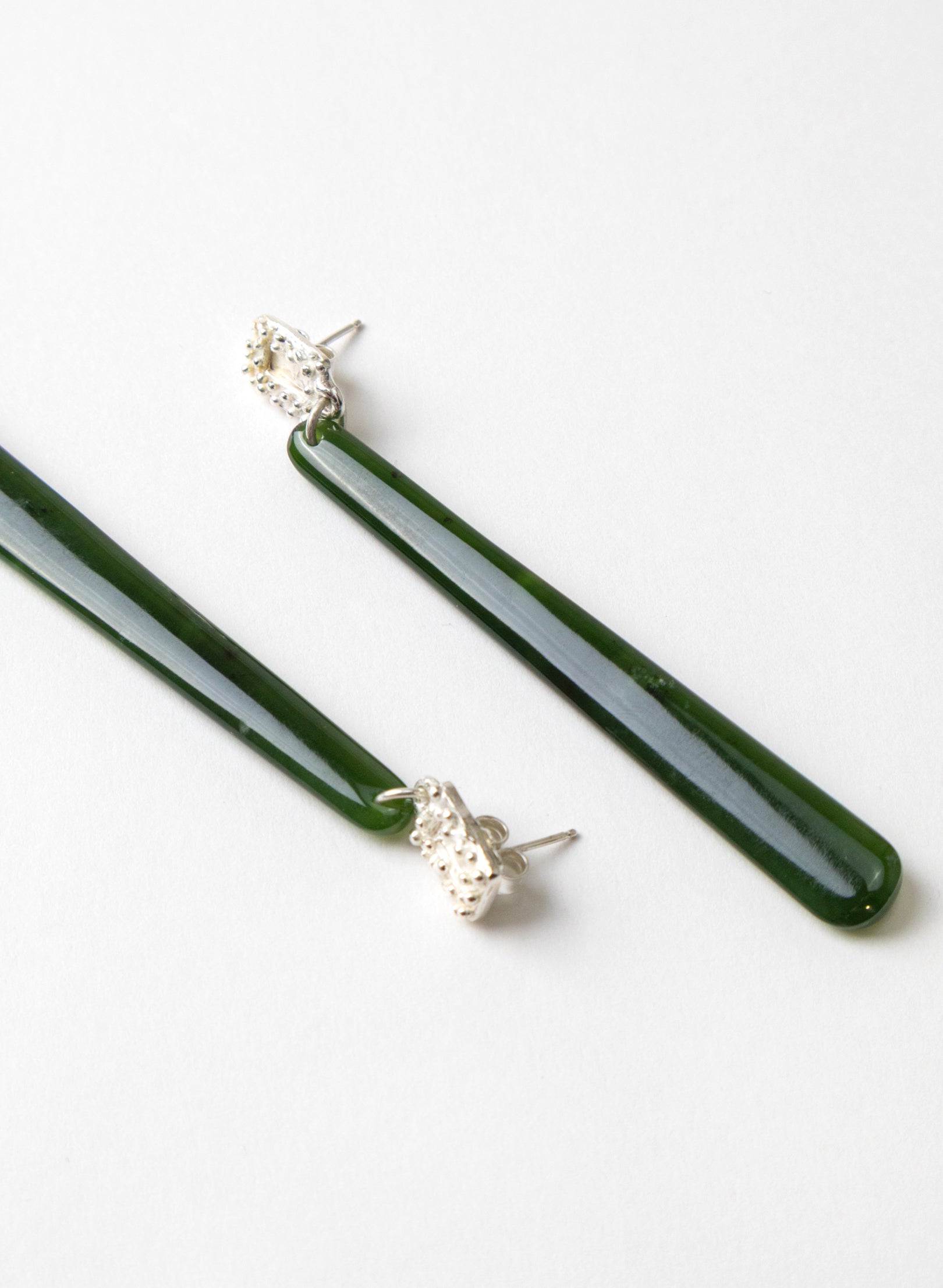 Modernist Silver and Pounamu Earrings