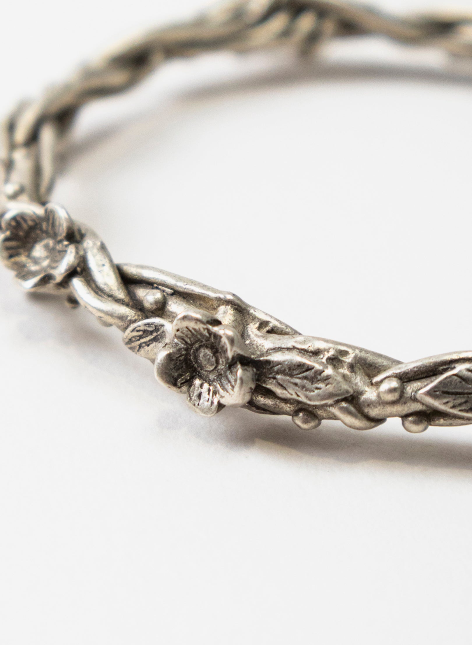Flower and Leaf Bangle - Sterling Silver
