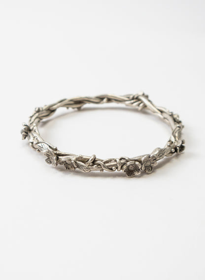 Flower and Leaf Bangle - Sterling Silver