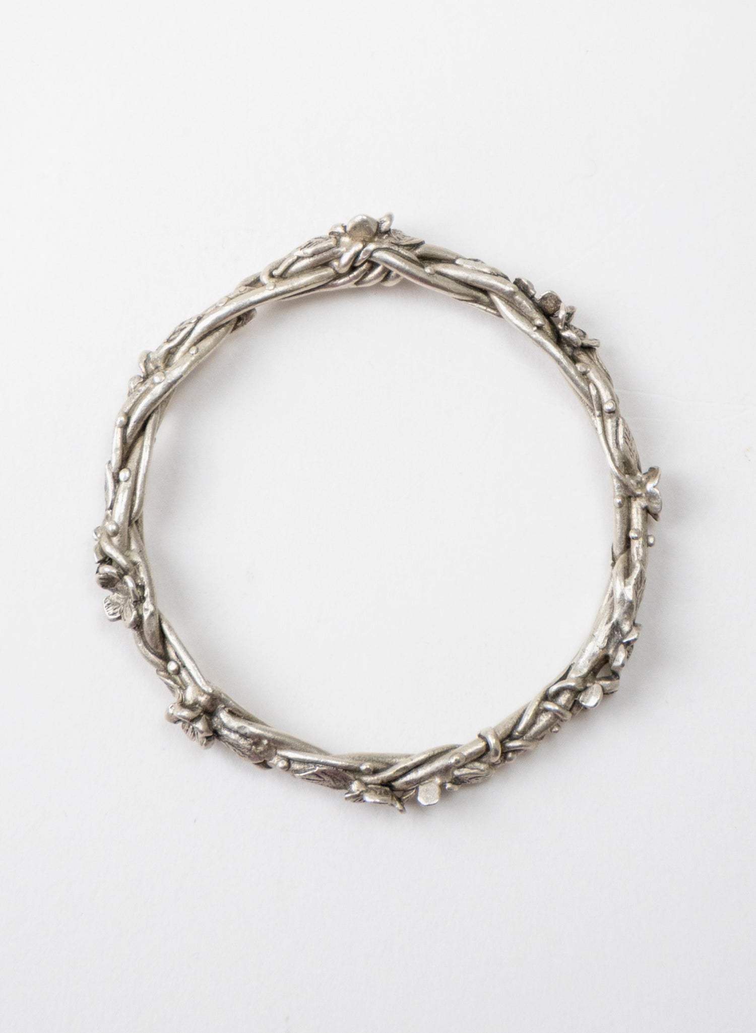 Flower and Leaf Bangle - Sterling Silver