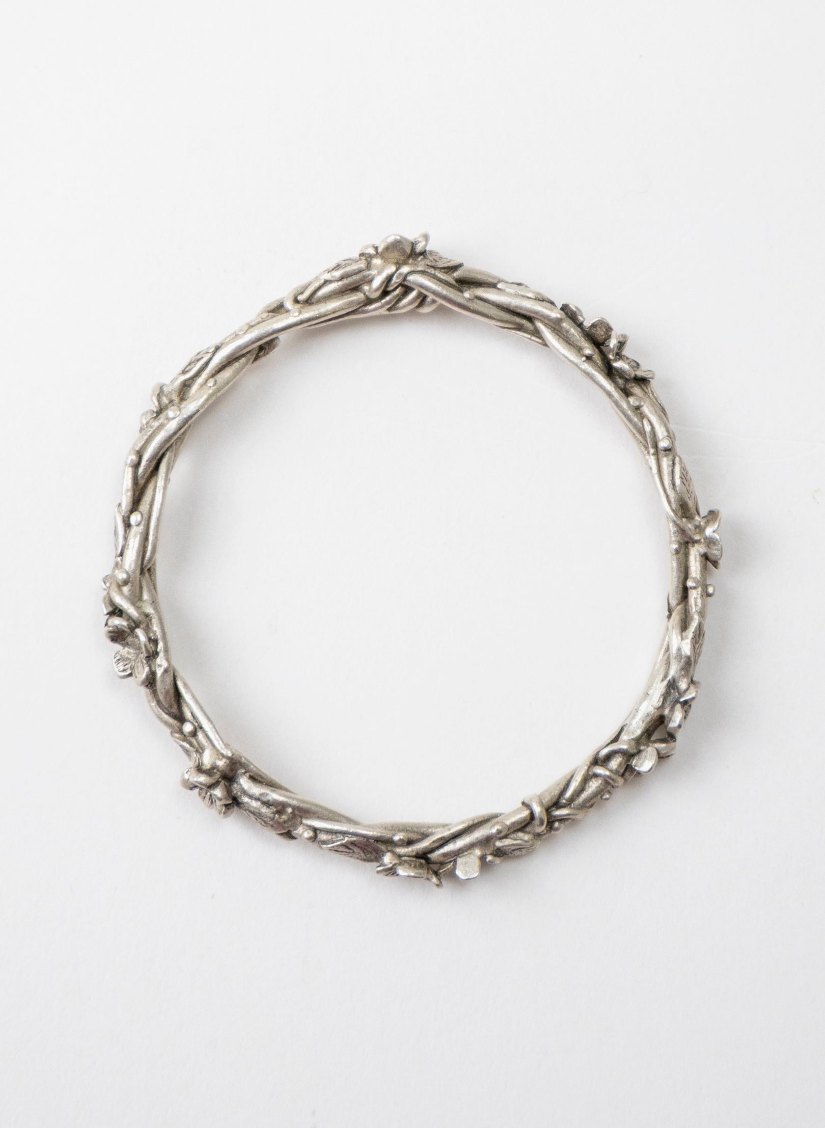 Flower and Leaf Bangle - Sterling Silver