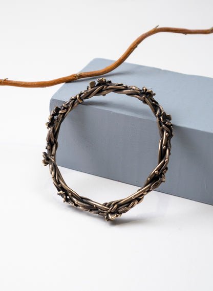 Entwined Flower and Leaf Bangle - Bronze