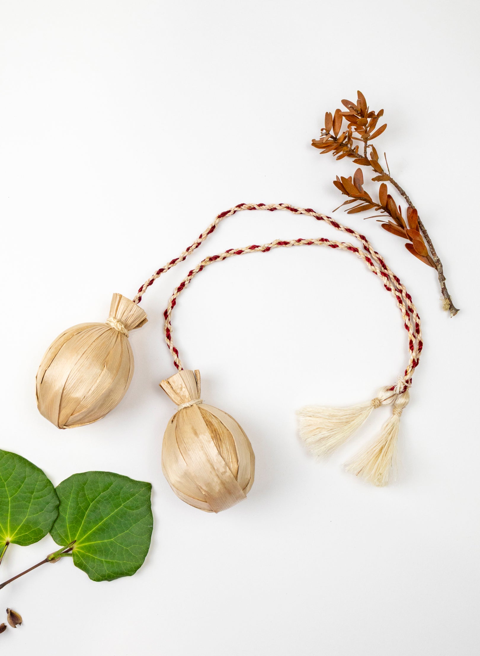 Long Handle Muka and Raupō Poi - Red