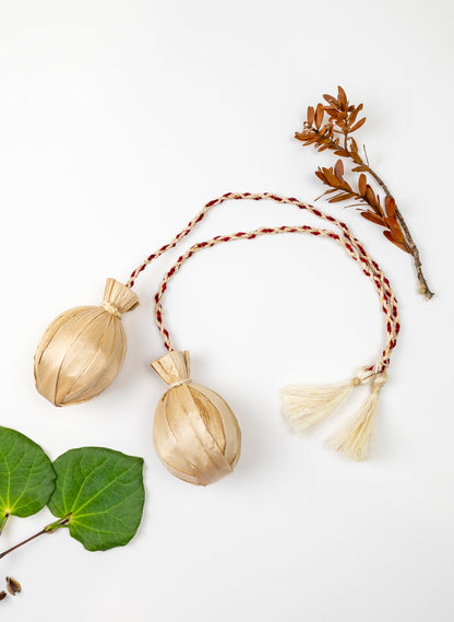 Long Handle Muka and Raupō Poi - Red