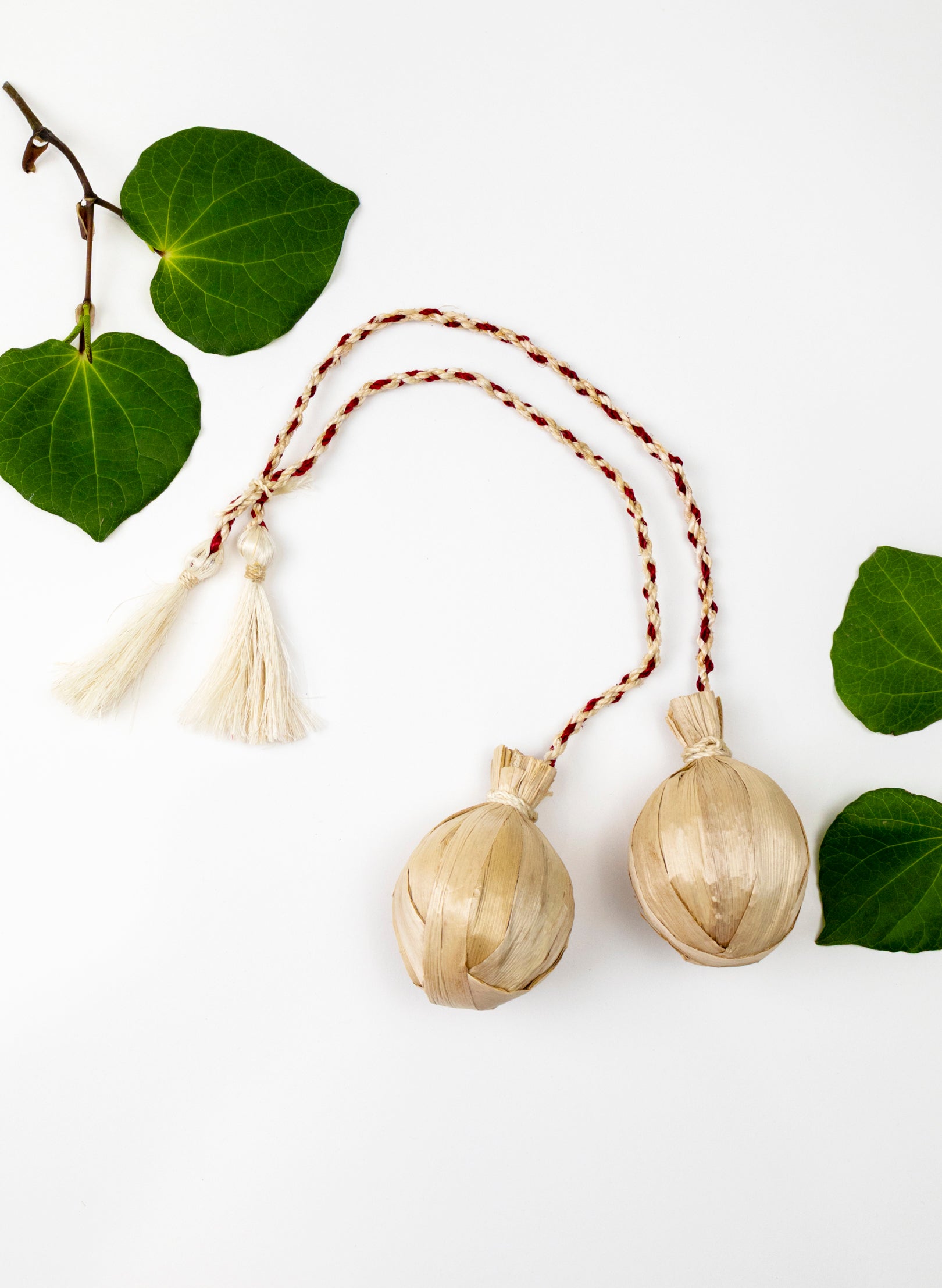 Long Handle Muka and Raupō Poi - Red
