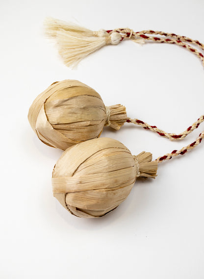 Long Handle Muka and Raupō Poi - Red