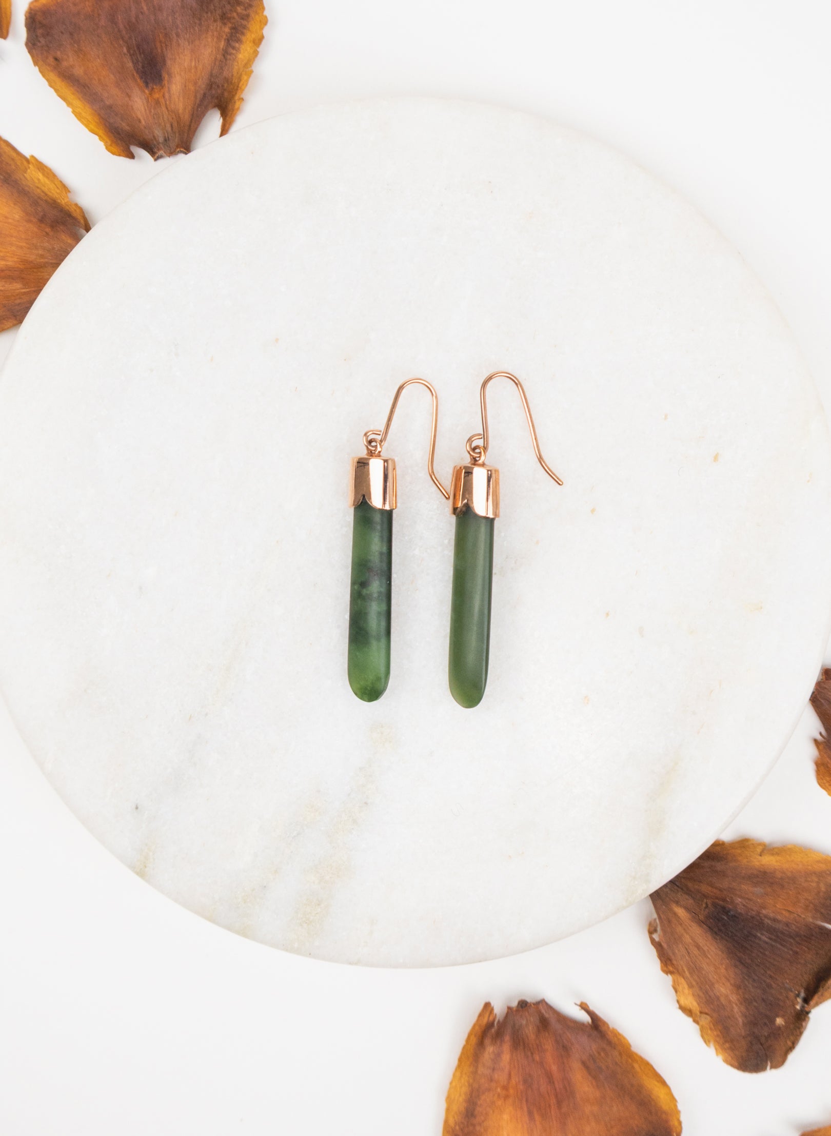 Rose Gold Capped Pounamu Drop Earrings
