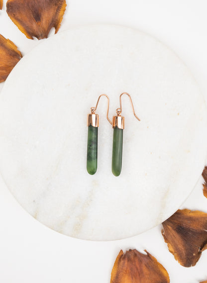 Rose Gold Capped Pounamu Drop Earrings