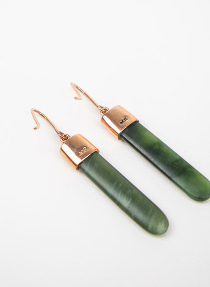 Rose Gold Capped Pounamu Drop Earrings