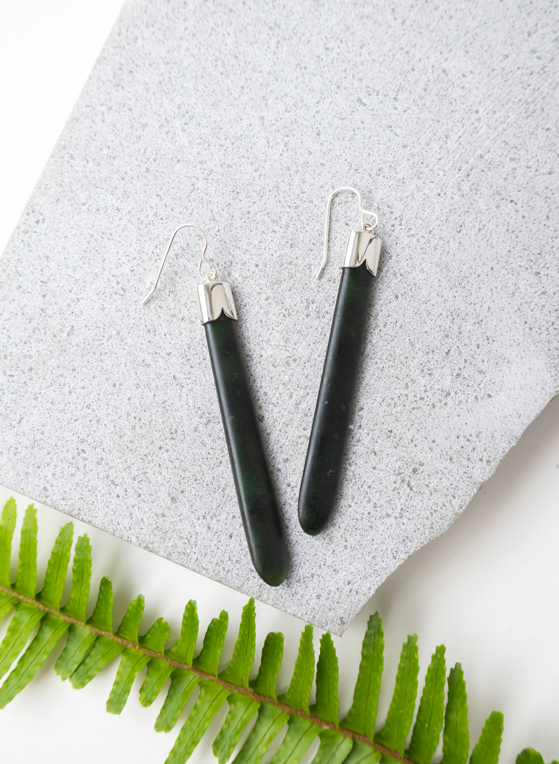 Silver Cap Pounamu Earrings