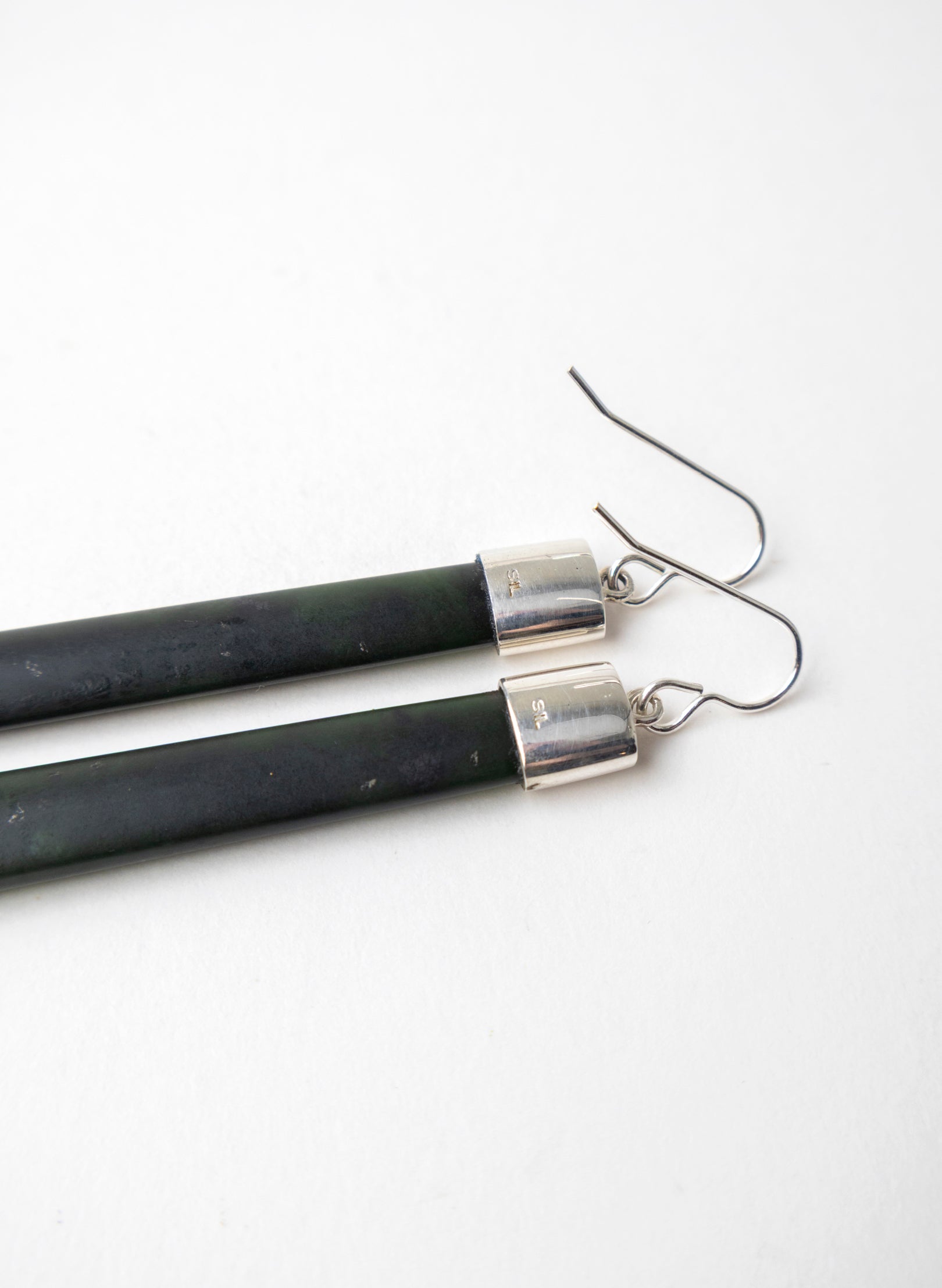 Silver Cap Pounamu Earrings