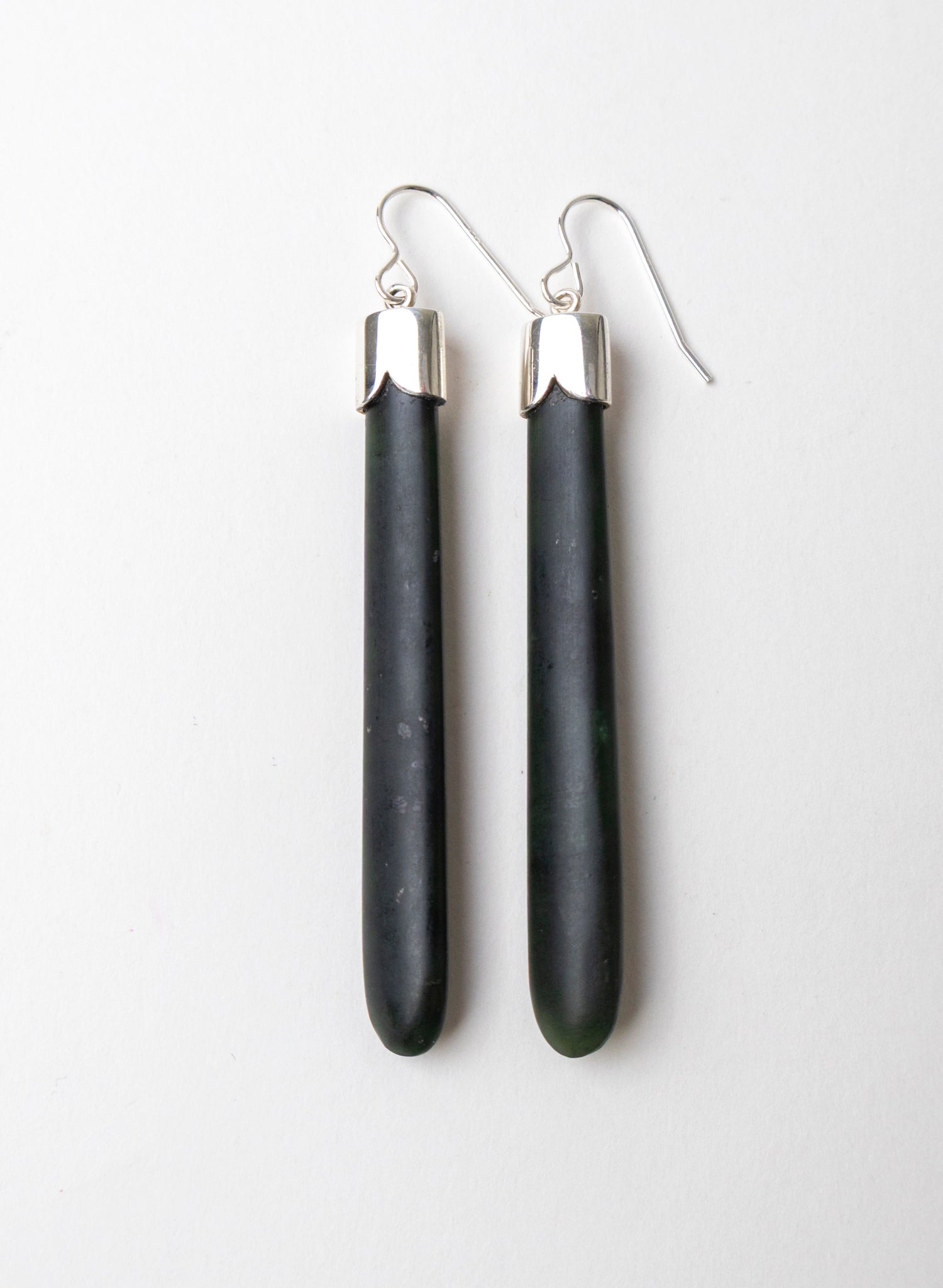 Silver Cap Pounamu Earrings