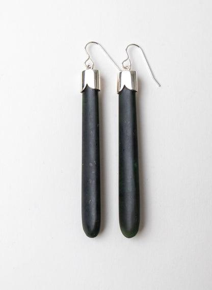 Silver Cap Pounamu Earrings