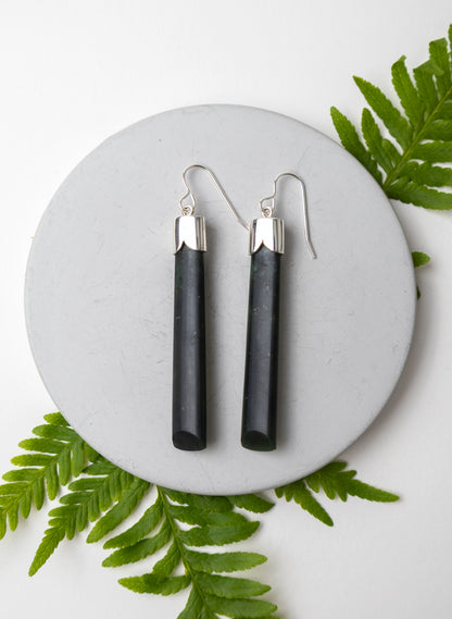 Silver Cap Pounamu Earrings