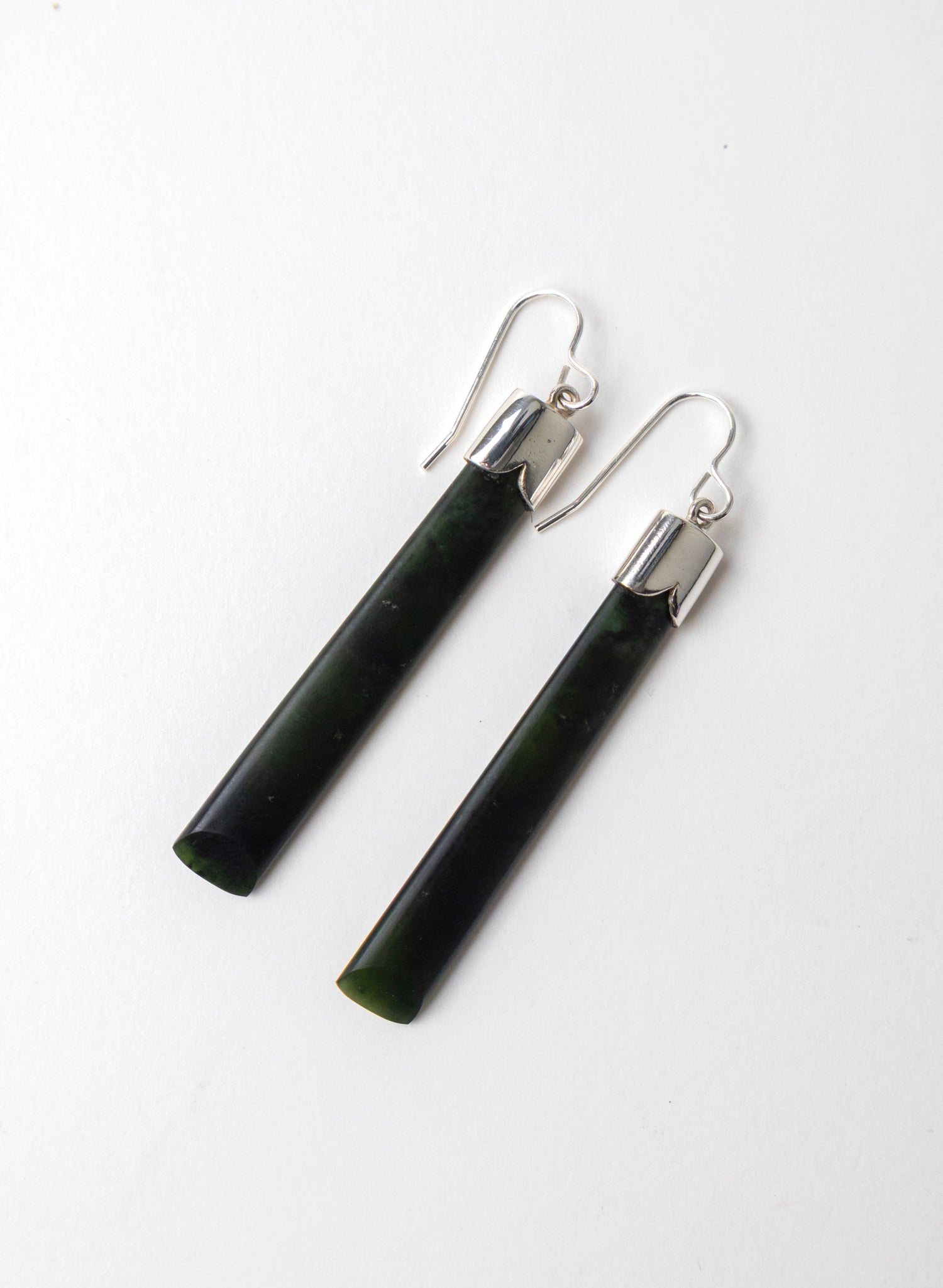 Silver Cap Pounamu Earrings