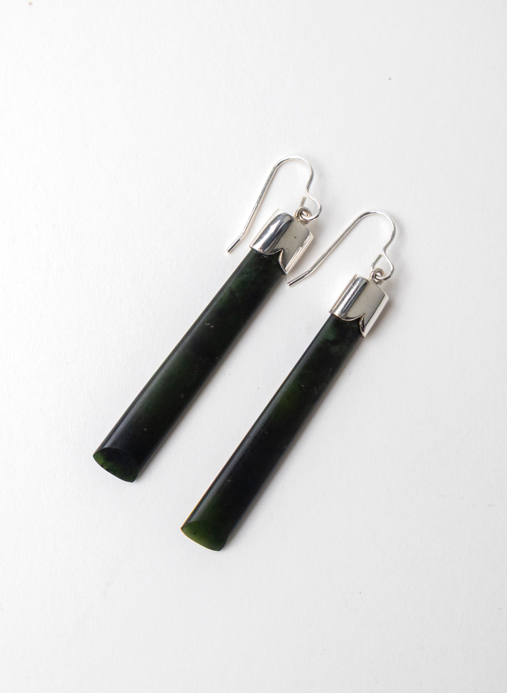 Silver Cap Pounamu Earrings