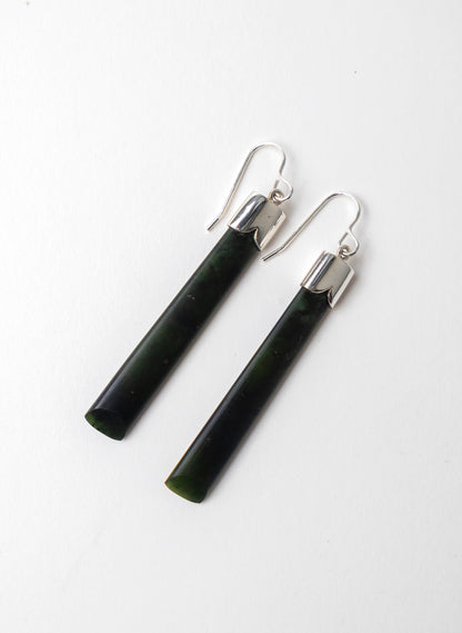 Silver Cap Pounamu Earrings