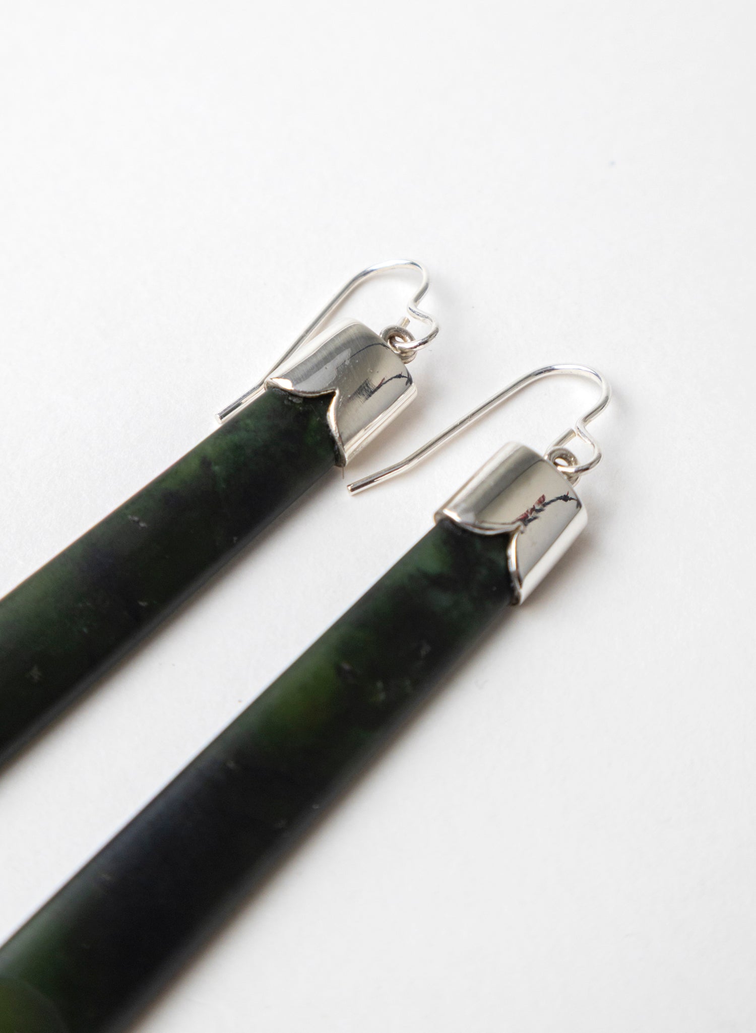 Silver Cap Pounamu Earrings