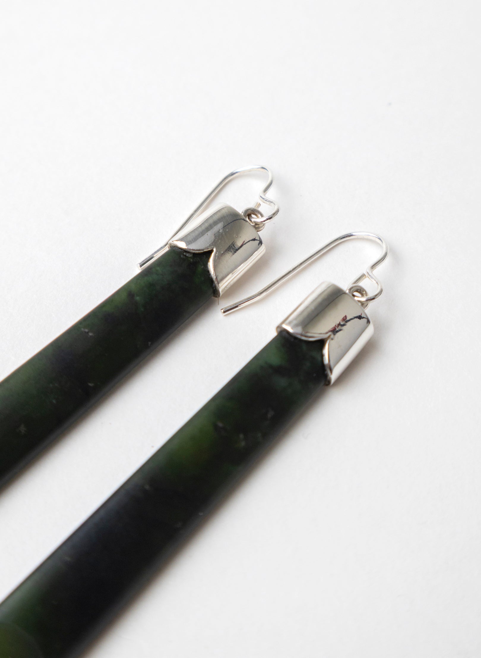 Silver Cap Pounamu Earrings