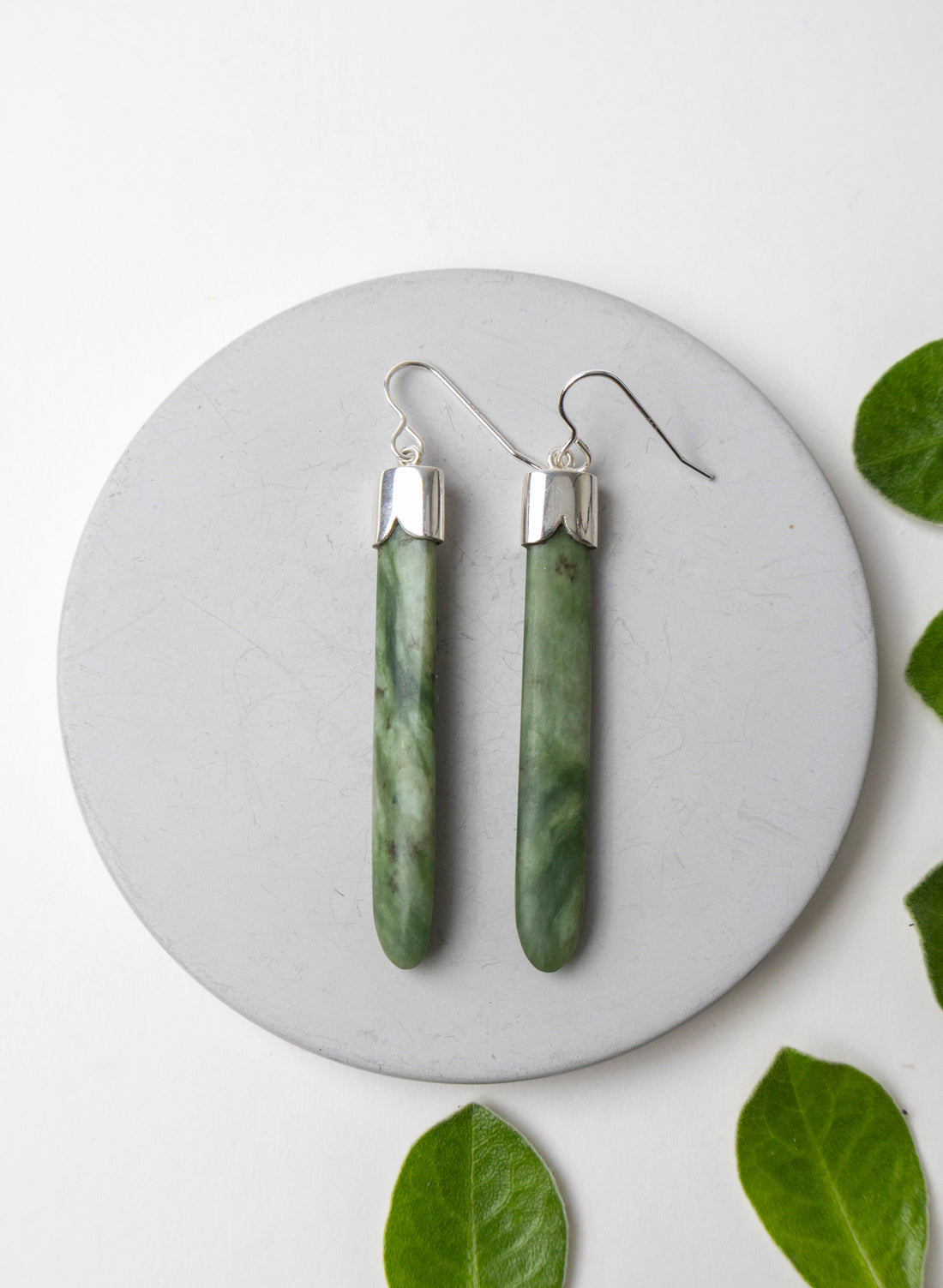 Silver Cap Pounamu Earrings