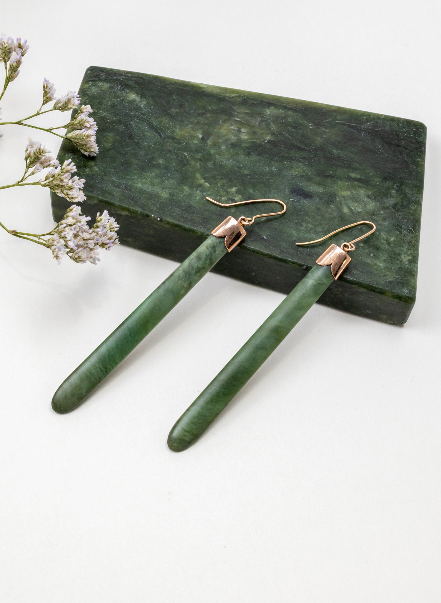 Gold Capped Pounamu Drop Earrings