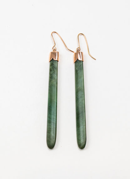 Gold Capped Pounamu Drop Earrings
