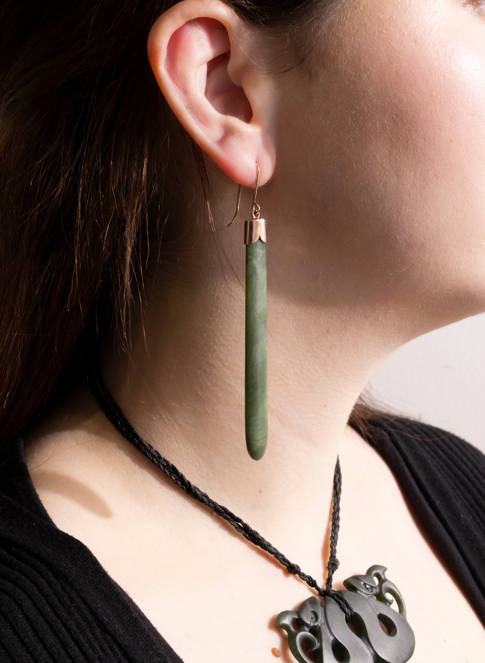 Gold Capped Pounamu Drop Earrings