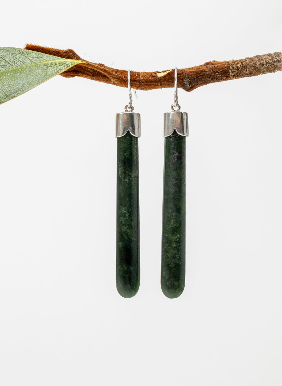 Silver Capped Pounamu Drop Earrings