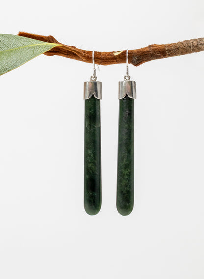 Silver Capped Pounamu Drop Earrings