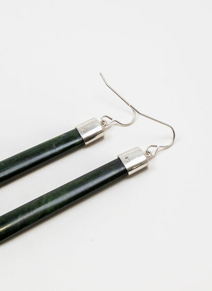 Silver Capped Pounamu Drop Earrings