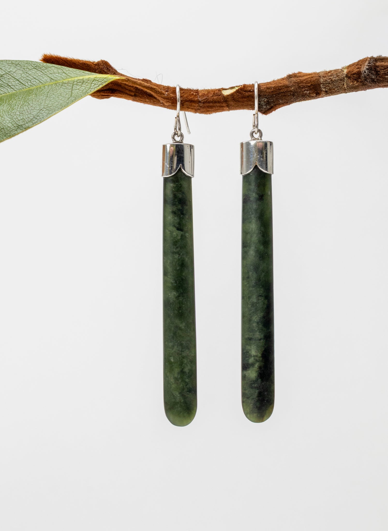 Silver Capped Pounamu Drop Earrings