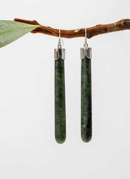 Silver Capped Pounamu Drop Earrings