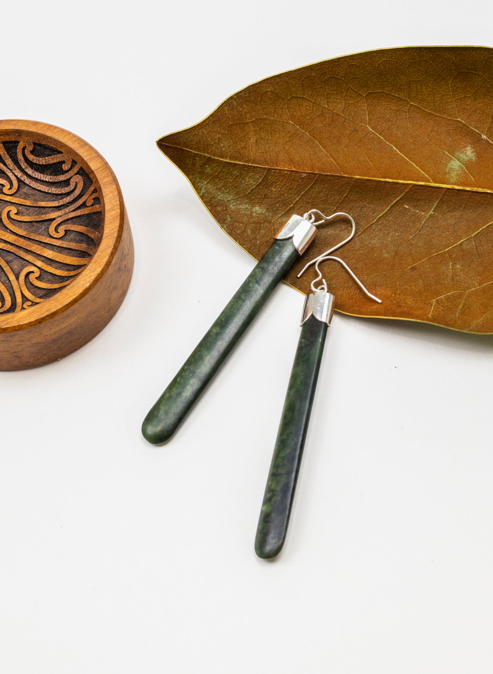 Silver Capped Pounamu Drop Earrings