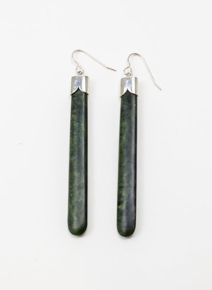 Silver Capped Pounamu Drop Earrings
