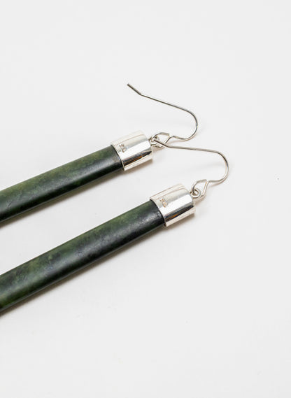 Silver Capped Pounamu Drop Earrings