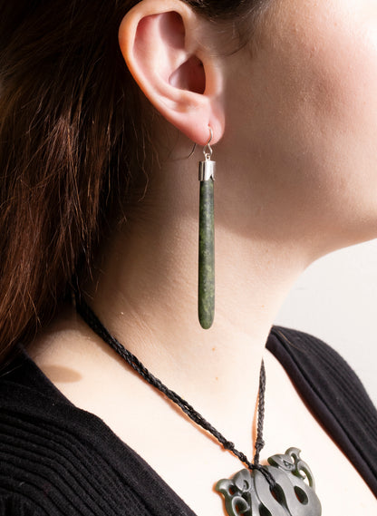 Silver Capped Pounamu Drop Earrings