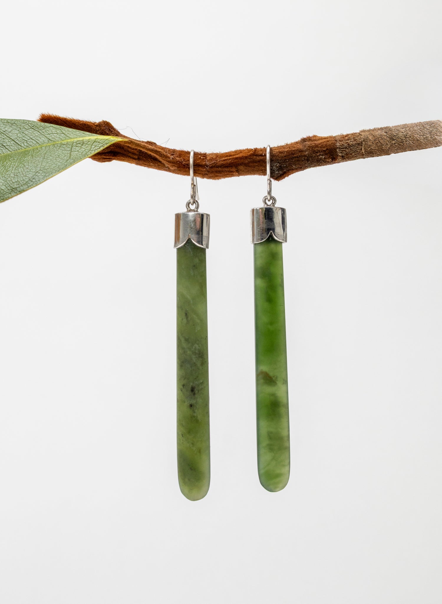 Silver Capped Pounamu Drop Earrings
