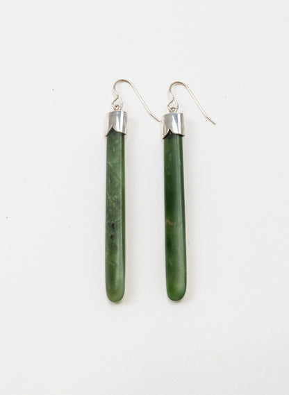 Silver Capped Pounamu Drop Earrings