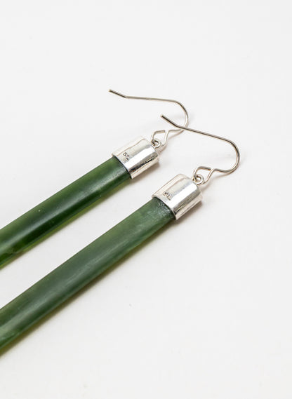 Silver Capped Pounamu Drop Earrings