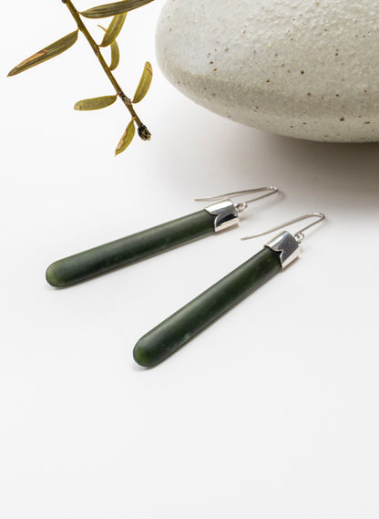 Silver Capped Pounamu Drop Earrings