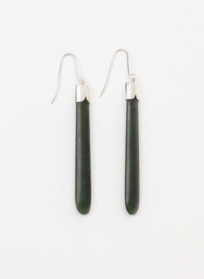 Silver Capped Pounamu Drop Earrings
