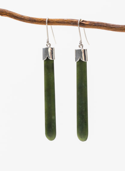 Silver Capped Pounamu Drop Earrings