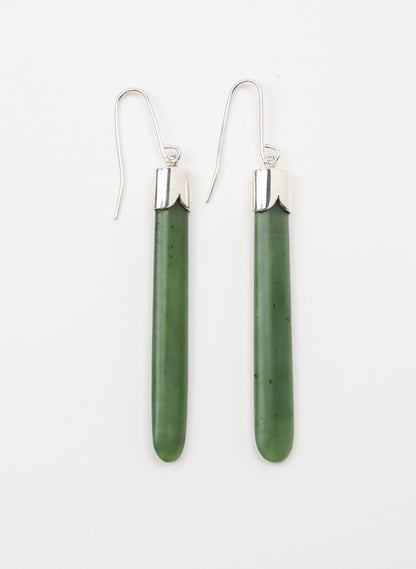 Silver Capped Pounamu Drop Earrings