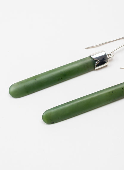 Silver Capped Pounamu Drop Earrings
