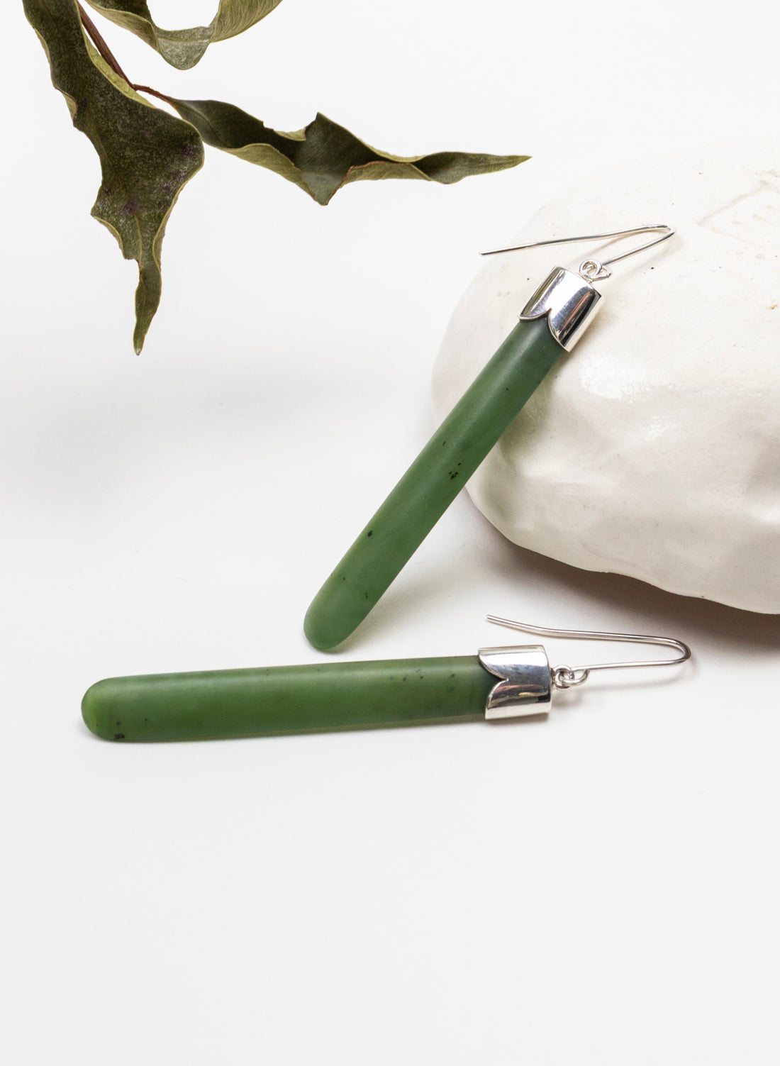 Silver Capped Pounamu Drop Earrings