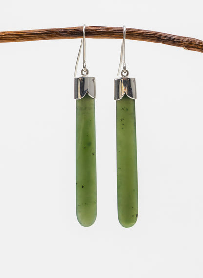 Silver Capped Pounamu Drop Earrings