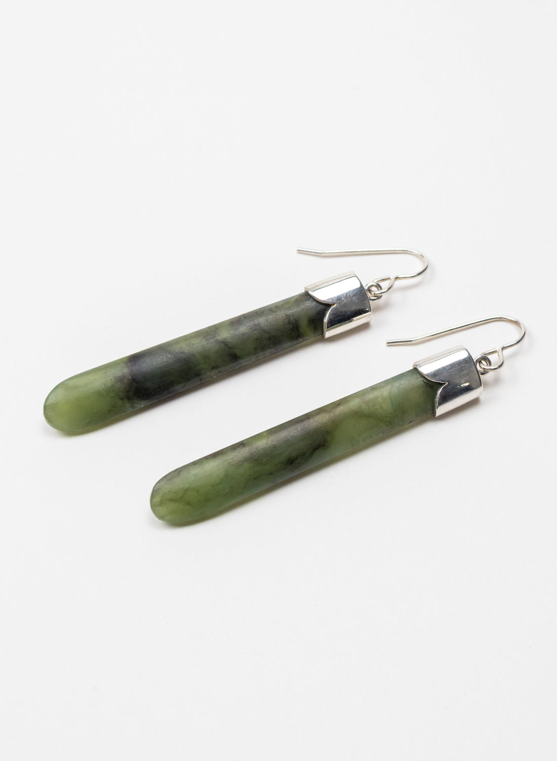 Silver Capped Pounamu Drop Earrings