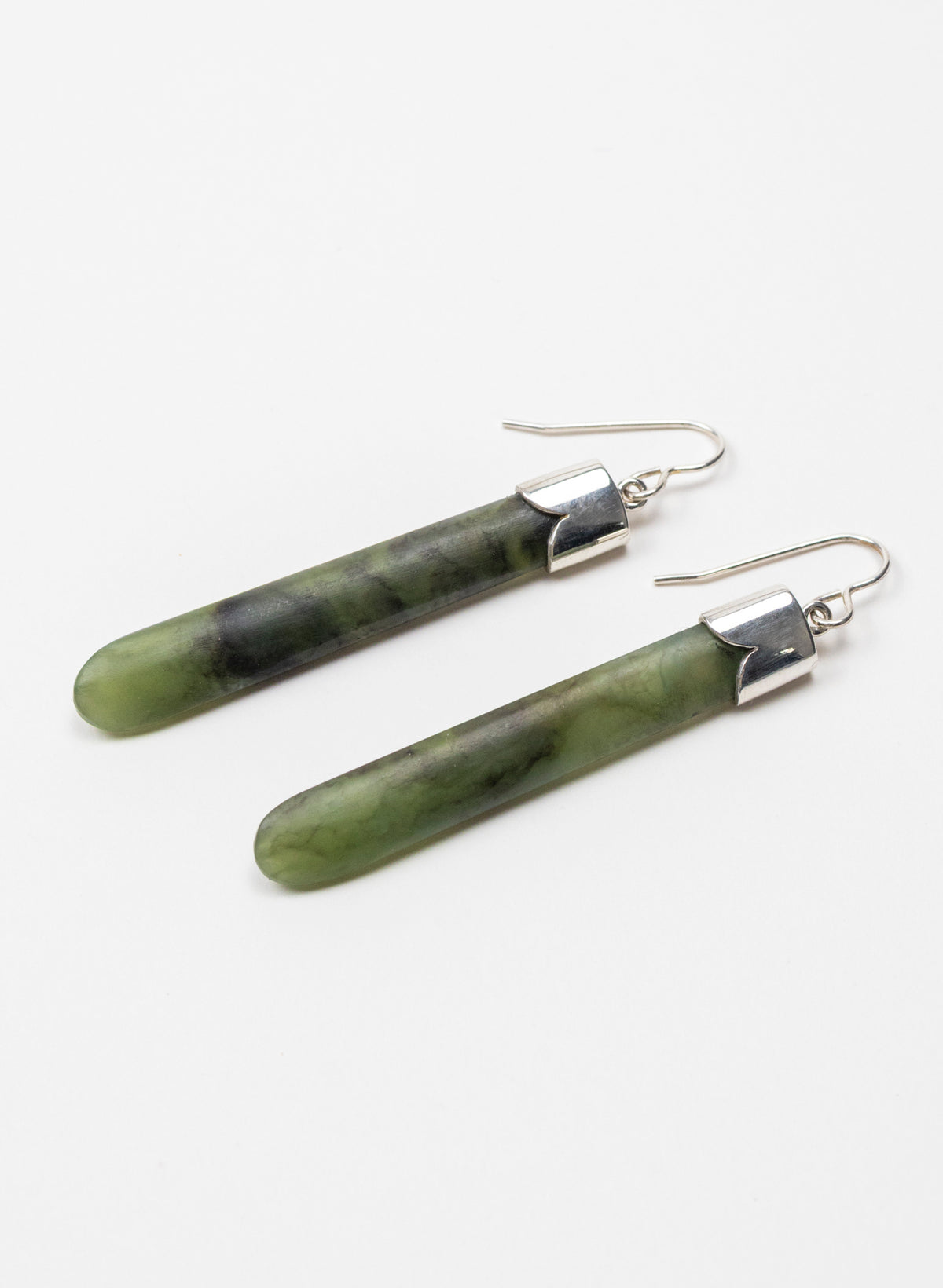 Silver Capped Pounamu Drop Earrings