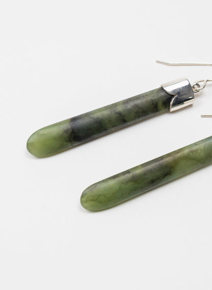 Silver Capped Pounamu Drop Earrings