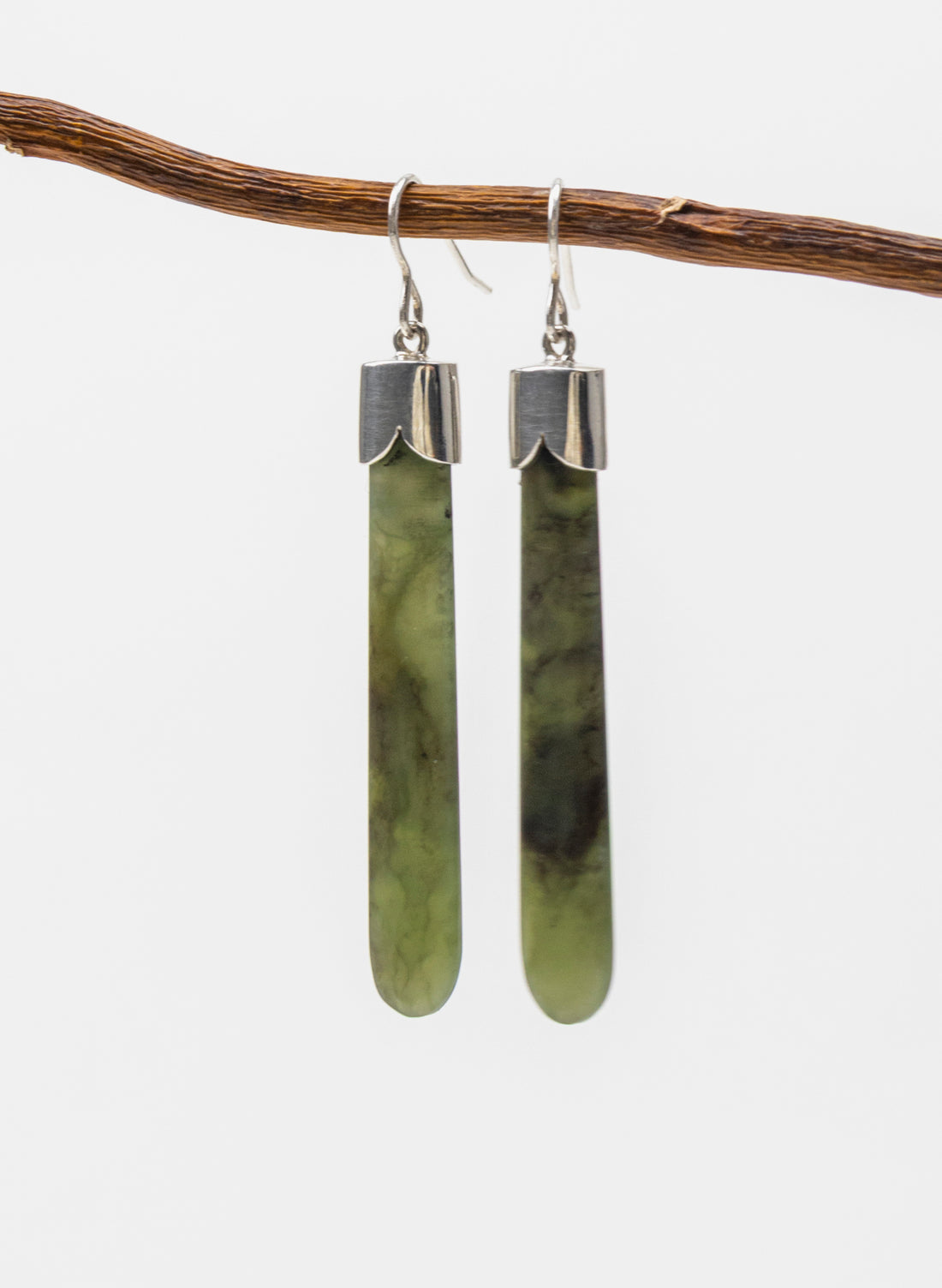 Silver Capped Pounamu Drop Earrings
